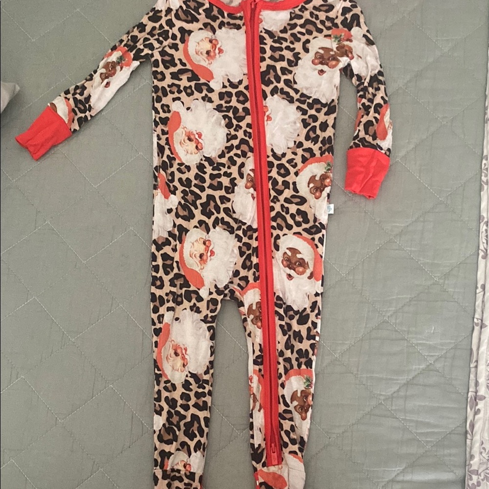 Leopard Print Santa Kids One Piece